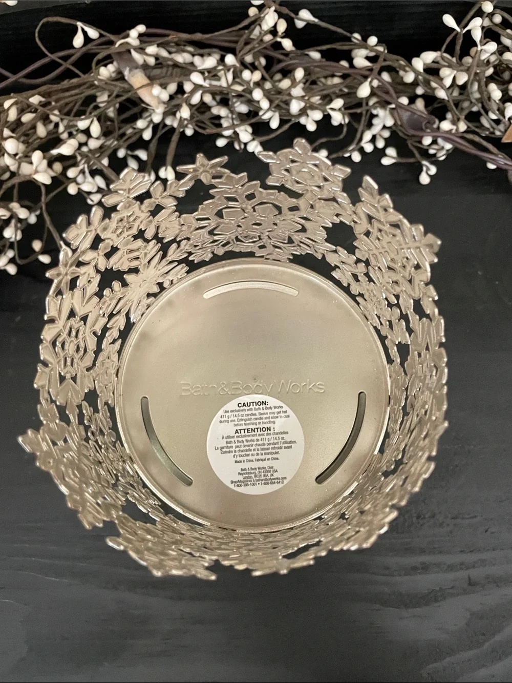NWT Bath & Body Works Silver Snowflake Candle Holder w/Blue Rhinestones/Glitter